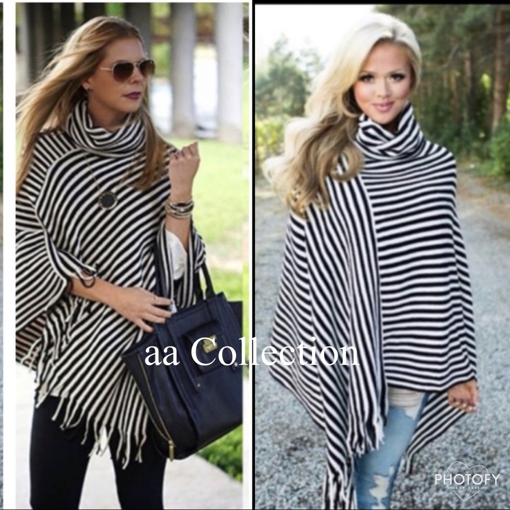 Striped Tassel Fringe Poncho Wrap Scarf - New - Picture 1 of 3